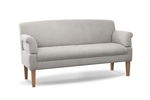 CAVADORE 3-Sitzer Küchensofa Malm, Sitzbank für Küche oder Esszimmer inkl. Armteilverstellung, Leichte Fleckenentfernung dank Soft Clean, 182 x 97 x 78, Flachgewebe: hellgrau von CAVADORE