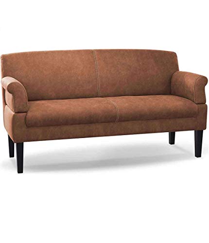 CAVADORE 3-Sitzer Küchensofa Malm, Sitzbank für Küche oder Esszimmer in Lederoptik, Inkl. Armteilverstellung, Federkern und moderner Kontrastnaht, 182 x 97 x 78, Mikrofaser: cognac von CAVADORE