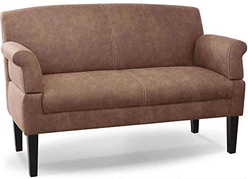 CAVADORE 2-Sitzer Küchensofa Malm, Sitzbank für Küche oder Esszimmer in Lederoptik, Inkl. Armteilverstellung, Federkern und moderner Kontrastnaht, 152 x 97 x 78, Mikrofaser: hellbraun von CAVADORE