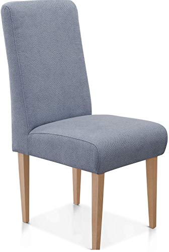 CAVADORE Esszimmerstuhl Malm / Polsterstuhl für Küche oder Esszimmer / Passend zur Küchengarnitur Malm / Leichte Fleckenentfernung dank Soft Clean / 48 x 103 x 62 / Flachgewebe: hellblau von CAVADORE