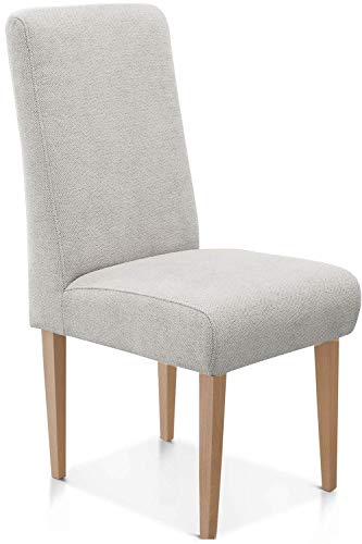 CAVADORE Esszimmerstuhl Malm / Polsterstuhl für Küche oder Esszimmer / Passend zur Küchengarnitur Malm / Leichte Fleckenentfernung dank Soft Clean / 48 x 103 x 62 / Flachgewebe: hellgrau von CAVADORE