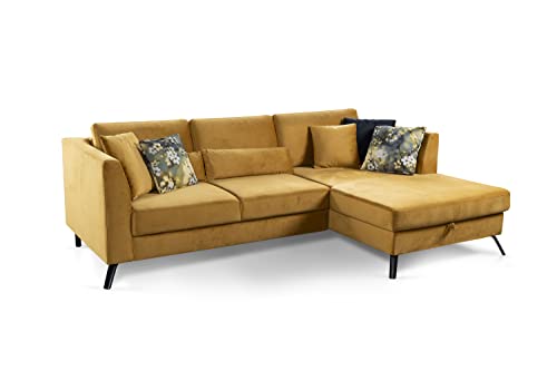 CAVADORE Ecksofa Ole / Samt-Sofa in L-Form mit Schwenkrücken und großem Longchair / 261 x 88 x 172 / Samtoptik Gold von CAVADORE