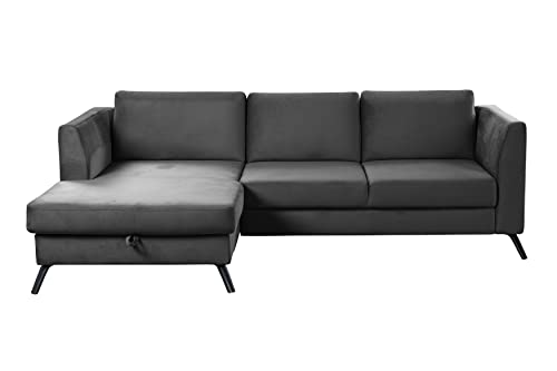 CAVADORE Ecksofa Ole / Schlafsofa in L-Form mit Bett, Bettkasten, Schwenkrücken und XL-Longchair / 261 x 88 x 172 / Samtoptik Grau von CAVADORE