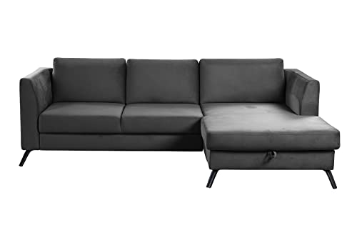 CAVADORE Ecksofa Ole / Schlafsofa in L-Form mit Bett, Bettkasten, Schwenkrücken und XL-Longchair / 261 x 88 x 172 / Samtoptik Grau von CAVADORE