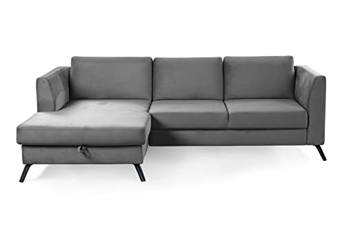 CAVADORE Ecksofa Ole / Samt-Sofa in L-Form mit Schwenkrücken und großem Longchair / 261 x 88 x 172 / Samtoptik Hellgrau von CAVADORE