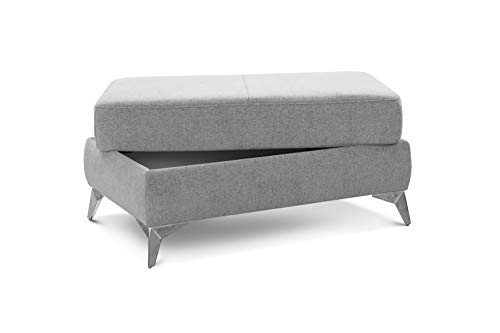 Cavadore Polsterhocker Pavia / Beistellhocker, Fußbank, Hocker mit Stauraum / 100 x 47 x 66 cm / Chenille: Hellgrau von CAVADORE