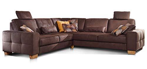 Cavadore Ecksofa Puccino mit Federkern, verstellbaren Sitztiefen und 2 Kopfstützen / Couch gleichschenklig in L-Form im Landhausstil / 276 x 86 x 271 cm / Mikrofaser grau von CAVADORE