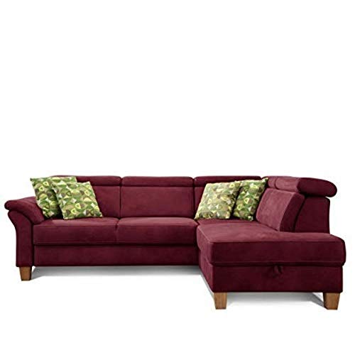 Cavadore Schlafsofa Ammerland mit Ottomane rechts / Federkern-Sofa im Landhausstil mit verstellbaren Kopfstützen, Bett und Bettkasten / 245 x 84 x 194 / Lederoptik rot von CAVADORE