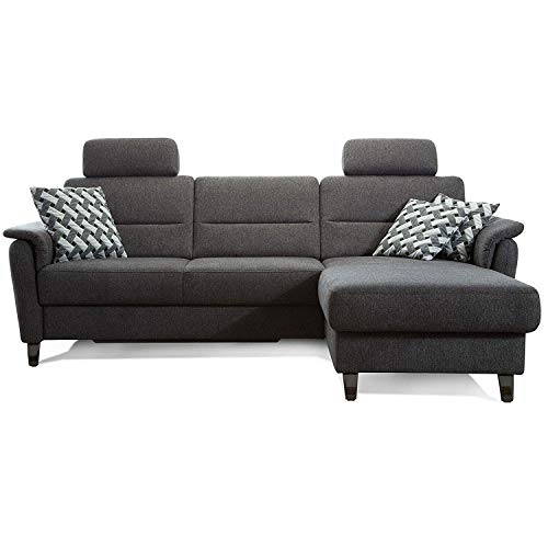 Cavadore Schlafsofa Palera mit Federkern / L-Form Sofa mit Bettfunktion / 244 x 89 x 164 / Stoff Dunkelgrau von CAVADORE