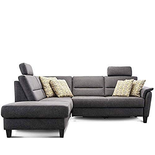 Cavadore Schlafsofa Palera mit Federkern / L-Form Sofa mit Schlaffunktion / 236 x 89 x 212 / Büffellederoptik Dunkelgrau von CAVADORE