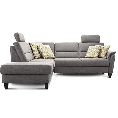 Cavadore Schlafsofa Palera mit Federkern / L-Form Sofa mit Schlaffunktion / 236 x 89 x 212 / Büffellederoptik Hellgrau von CAVADORE