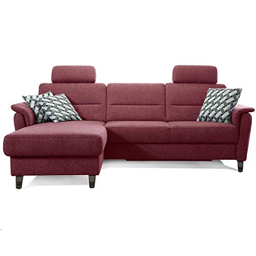 Cavadore Schlafsofa Palera mit Federkern / L-Form Sofa mit Schlaffunktion / 244 x 89 x 164 / Stoff Rot von CAVADORE
