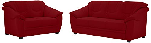 Cavadore Sitzgruppe Savana / 2-Sitzer Sofa und 3-Sitzer Sofa mit Federkern in Leder/ 2er: 148 x 90 x 90, 3er: 198 x 90 x 90 / Echtleder Rot von CAVADORE
