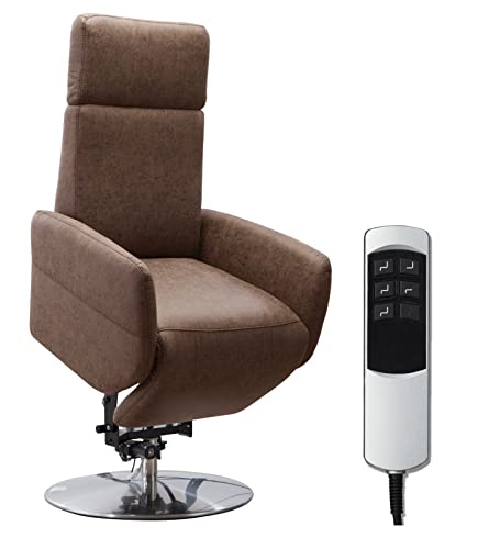 Cavadore TV-Sessel Cobra / Fernsehsessel mit 2 E-Motoren, Akku und Aufstehhilfe / Relaxfunktion, Liegefunktion / Ergonomie L / 71 x 112 x 82 / Lederoptik Braun von CAVADORE