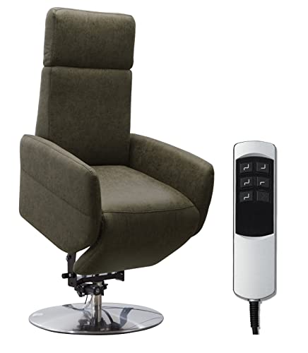 Cavadore TV-Sessel Cobra / Fernsehsessel mit 2 E-Motoren, Akku und Aufstehhilfe / Relaxfunktion, Liegefunktion / Ergonomie L / 71 x 112 x 82 / Lederoptik Olive von CAVADORE