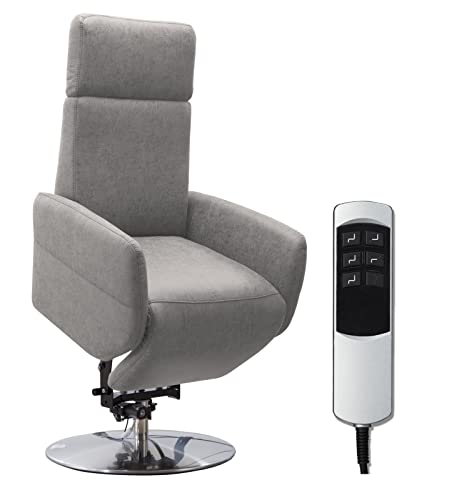 Cavadore TV-Sessel Cobra / Fernsehsessel mit 2 E-Motoren, Akku und Aufstehhilfe / Relaxfunktion, Liegefunktion / Ergonomie M / 71 x 110 x 82 / Lederoptik Hellgrau von CAVADORE