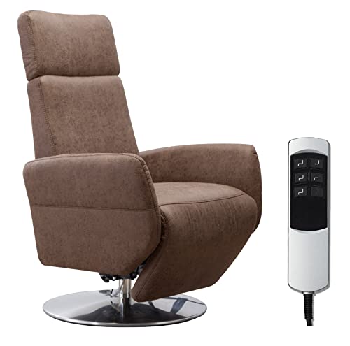 Cavadore TV-Sessel Cobra / Fernsehsessel mit 2 E-Motoren und Akku / Relaxfunktion, Liegefunktion / Ergonomie S / 71 x 108 x 82 / Lederoptik Braun von CAVADORE