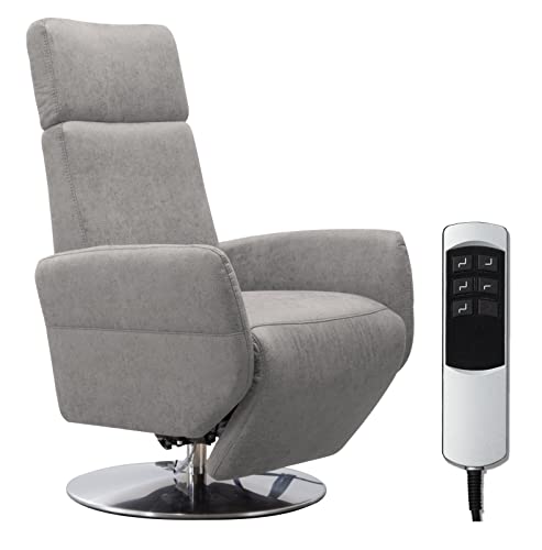 Cavadore TV-Sessel Cobra / Fernsehsessel mit 2 E-Motoren und Akku / Relaxfunktion, Liegefunktion / Ergonomie S / 71 x 108 x 82 / Lederoptik Hellgrau von CAVADORE