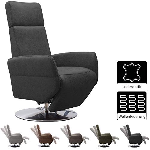 Cavadore TV-Sessel Cobra / Fernsehsessel mit Liegefunktion, Relaxfunktion / Stufenlos verstellbar / Ergonomie L / Belastbar bis 130 kg / 71 x 112 x 82 / Lederoptik Anthrazit von CAVADORE