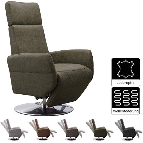 Cavadore TV-Sessel Cobra / Fernsehsessel mit Liegefunktion, Relaxfunktion / Stufenlos verstellbar / Ergonomie L / Belastbar bis 130 kg / 71 x 112 x 82 / Lederoptik Olive von CAVADORE