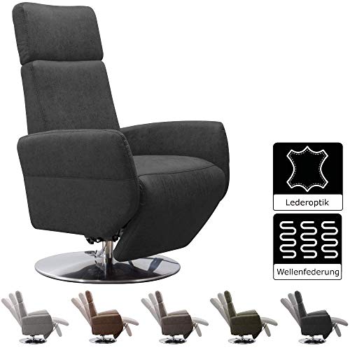 Cavadore TV-Sessel Cobra / Fernsehsessel mit Liegefunktion, Relaxfunktion / Stufenlos verstellbar / Ergonomie M / Belastbar bis 130 kg / 71 x 110 x 82 / Lederoptik Anthrazit von CAVADORE