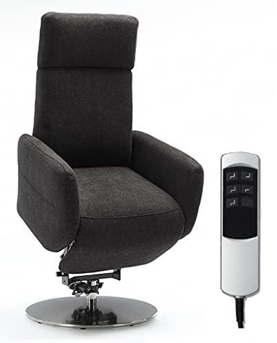 Cavadore TV-Sessel Cobra, Fernsehsessel mit 2 E-Motoren, Akku und Aufstehhilfe, Relaxfunktion, Liegefunktion, Ergonomie L, 71 x 112 x 82, Belastbar bis 130 kg, grau von CAVADORE