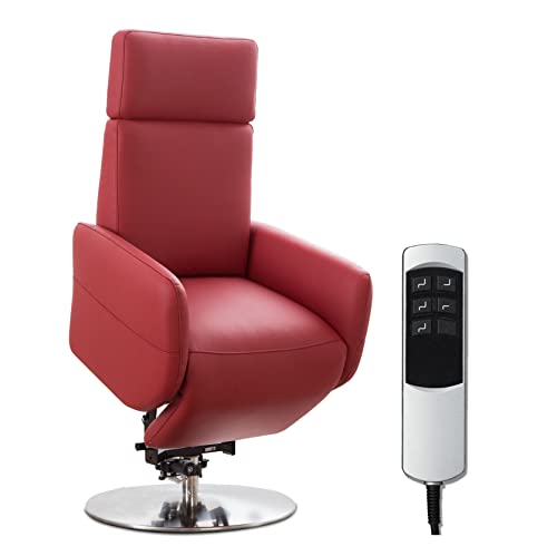 Cavadore TV-Sessel Cobra / Fernsehsessel mit 2 E-Motoren, Akku und Aufstehhilfe / Relaxfunktion, Liegefunktion / Ergonomie L / 71 x 112 x 82 / Echtleder Rot von CAVADORE