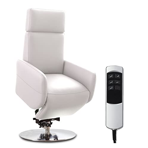 Cavadore TV-Sessel Cobra / Fernsehsessel mit 2 E-Motoren, Akku und Aufstehhilfe / Relaxfunktion, Liegefunktion / Ergonomie L / 71 x 112 x 82 / Echtleder Weiß von CAVADORE