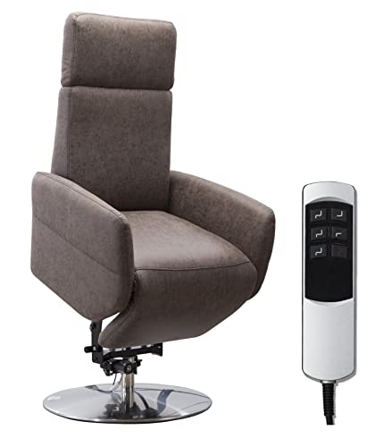 Cavadore TV-Sessel Cobra / Fernsehsessel mit 2 E-Motoren, Akku und Aufstehhilfe / Relaxfunktion, Liegefunktion / Ergonomie M / 71 x 110 x 82 / Lederoptik Dunkelbraun von CAVADORE
