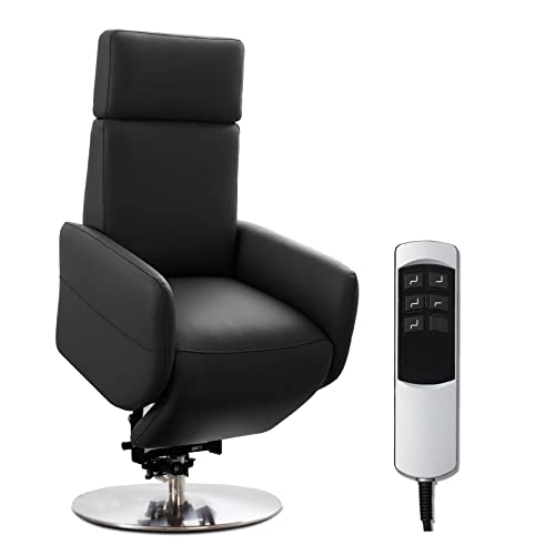 Cavadore TV-Sessel Cobra / Fernsehsessel mit 2 E-Motoren, Akku und Aufstehhilfe / Relaxfunktion, Liegefunktion / Ergonomie S / 71 x 108 x 82 / Echtleder Schwarz von CAVADORE