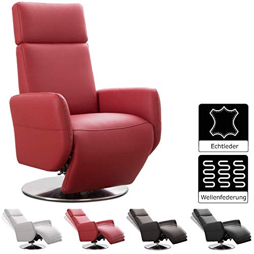 Cavadore TV-Sessel Cobra / Fernsehsessel mit Liegefunktion, Relaxfunktion / Stufenlos verstellbar / Ergonomie S / Belastbar bis 130 kg / 71 x 108 x 82 / Echtleder Rot von CAVADORE