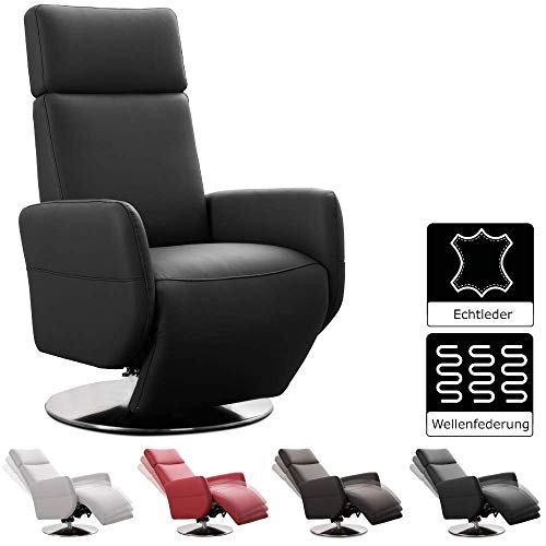 Cavadore TV-Sessel Cobra / Fernsehsessel mit Liegefunktion, Relaxfunktion / Stufenlos verstellbar / Ergonomie S / Belastbar bis 130 kg / 71 x 108 x 82 / Echtleder Schwarz von CAVADORE