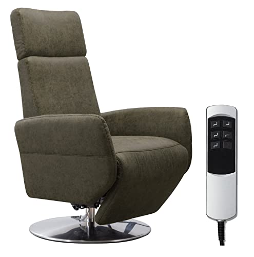 Cavadore TV-Sessel Cobra mit 2 E-Motoren / Elektrischer Fernsehsessel mit Fernbedienung / Relaxfunktion, Liegefunktion / Ergonomie L / Belastbar bis 130 kg / 71 x 112 x 82 / Lederoptik Olive von CAVADORE