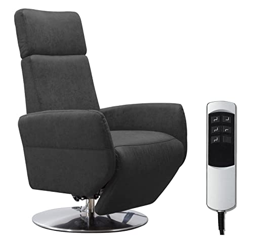 Cavadore TV-Sessel Cobra mit 2 E-Motoren / Elektrischer Fernsehsessel mit Fernbedienung / Relaxfunktion, Liegefunktion / Ergonomie S / Belastbar bis 130 kg / 71 x 108 x 82 / Lederoptik Anthrazit von CAVADORE