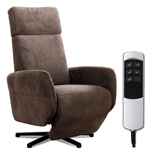 Cavadore TV-Sessel Cobra mit 2 E-Motoren / Fernsehsessel mit Liegefunktion, Relaxfunktion / Mit Fernbedienung verstellbar / Sternfuß, belastbar bis 130 kg / 71 x 110 x 82 / Lederoptik, Braun von CAVADORE