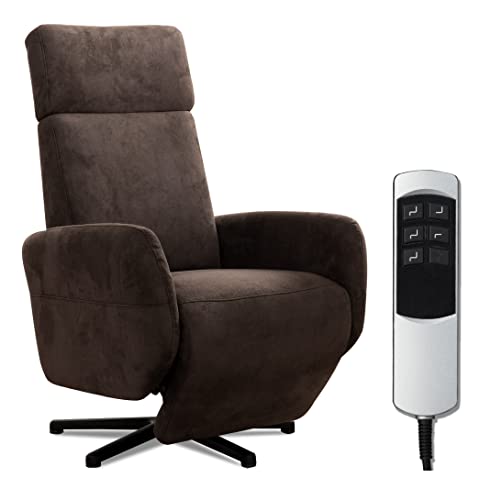 Cavadore TV-Sessel Cobra mit 2 E-Motoren / Fernsehsessel mit Liegefunktion, Relaxfunktion / Mit Fernbedienung verstellbar / Sternfuß, belastbar bis 130 kg / 71 x 110 x 82 / Lederoptik, Dunkelbraun von CAVADORE
