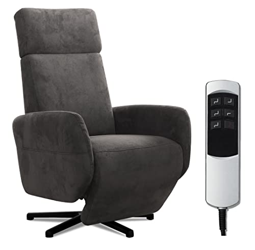 Cavadore TV-Sessel Cobra mit 2 E-Motoren / Fernsehsessel mit Liegefunktion, Relaxfunktion / Mit Fernbedienung verstellbar / Sternfuß, belastbar bis 130 kg / 71 x 110 x 82 / Lederoptik, Dunkelgrau von CAVADORE