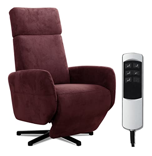 Cavadore TV-Sessel Cobra mit 2 E-Motoren / Fernsehsessel mit Liegefunktion, Relaxfunktion / Mit Fernbedienung verstellbar / Sternfuß, belastbar bis 130 kg / 71 x 110 x 82 / Lederoptik, Rot von CAVADORE