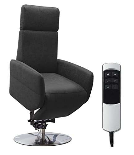 Cavadore TV-Sessel Cobra mit 2 E-Motoren und Aufstehhilfe / Elektrischer Fernsehsessel mit Fernbedienung / Relaxfunktion, Liegefunktion / bis 130 kg / S: 71 x 108 x 82 / Lederoptik Anthrazit von CAVADORE