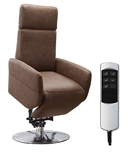 Cavadore TV-Sessel Cobra mit 2 E-Motoren und Aufstehhilfe / Elektrisch verstellbarer Fernsehsessel mit Fernbedienung / Relaxfunktion, Liegefunktion / bis 130 kg / L: 71 x 112 x 82 / Lederoptik Braun von CAVADORE
