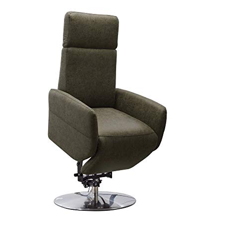 Cavadore TV-Sessel Cobra mit 2 E-Motoren und Aufstehhilfe / Elektrisch verstellbarer Fernsehsessel mit Fernbedienung / Relaxfunktion, Liegefunktion / bis 130 kg / S: 71 x 108 x 82 / Lederoptik Olive von CAVADORE