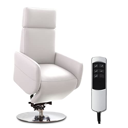 Cavadore TV-Sessel Cobra mit 2 E-Motoren und Aufstehhilfe / Elektrischer Fernsehsessel mit Fernbedienung / Relaxfunktion, Liegefunktion / bis 130 kg / L: 71 x 112 x 82 / Echtleder Weiß von CAVADORE