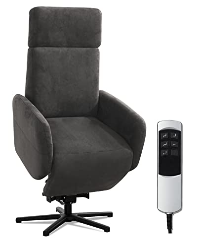 Cavadore TV-Sessel Cobra mit 2 Motoren, Akku + Aufstehhilfe / Fernsehsessel mit Liegefunktion, Relaxfunktion + Fernbedienung / Sternfuß, belastbar bis 130 kg / 71 x 110 x 82 / Lederoptik, Dunkelgrau von CAVADORE