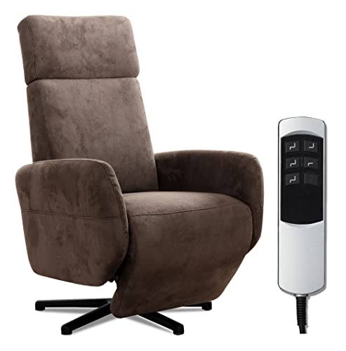 Cavadore TV-Sessel Cobra mit 2 Motoren + Akku / Fernsehsessel mit Liegefunktion, Relaxfunktion / Mit Fernbedienung / Sternfuß, belastbar bis 130 kg / 71 x 110 x 82 / Lederoptik, Braun von CAVADORE