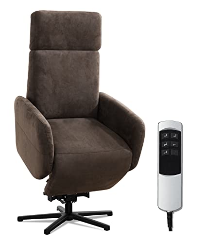 Cavadore TV-Sessel Cobra mit 2 Motoren + Aufstehhilfe / Fernsehsessel mit Liegefunktion, Relaxfunktion + Fernbedienung / Sternfuß, belastbar bis 130 kg / 71 x 110 x 82 / Lederoptik, Braun von CAVADORE