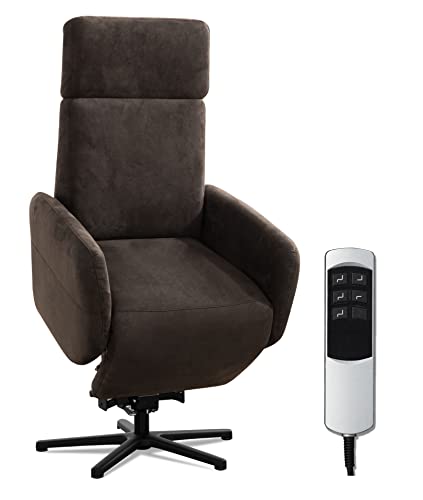Cavadore TV-Sessel Cobra mit 2 Motoren + Aufstehhilfe / Fernsehsessel mit Liegefunktion, Relaxfunktion + Fernbedienung / Sternfuß, belastbar bis 130 kg / 71 x 110 x 82 / Lederoptik, Dunkelbraun von CAVADORE