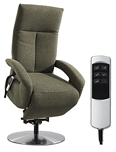 CAVADORE TV-Sessel Tirol / Fernsehsessel mit Aufstehhilfe, elektrisch verstellbarer Relaxfunktion / 2 E-Motoren / 74 x 112 x 82 / Strukturstoff: Grün von CAVADORE