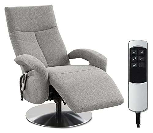 CAVADORE TV-Sessel Tirol mit Akku / Fernsehsessel mit elektrisch verstellbarer Relaxfunktion / 2 E-Motoren / Kabellos / 74 x 112 x 82 / Strukturstoff: Hellgrau von CAVADORE