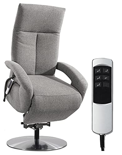 CAVADORE TV-Sessel Tirol / Fernsehsessel mit Aufstehhilfe, elektrisch verstellbarer Relaxfunktion / 2 E-Motoren / 74 x 112 x 82 / Strukturstoff: Hellgrau von CAVADORE