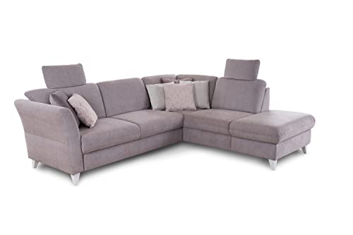 CAVADORE Ecksofa Trend / Skandinavische Eckcouch mit Federkern, Ottomane und 2 Kopfstützen / 252 x 86 x 213 / Chenille, Rosa von CAVADORE